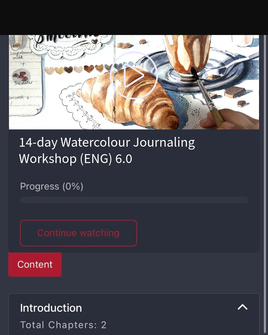 Step 2: the workshop dashboard showing lessons and progress