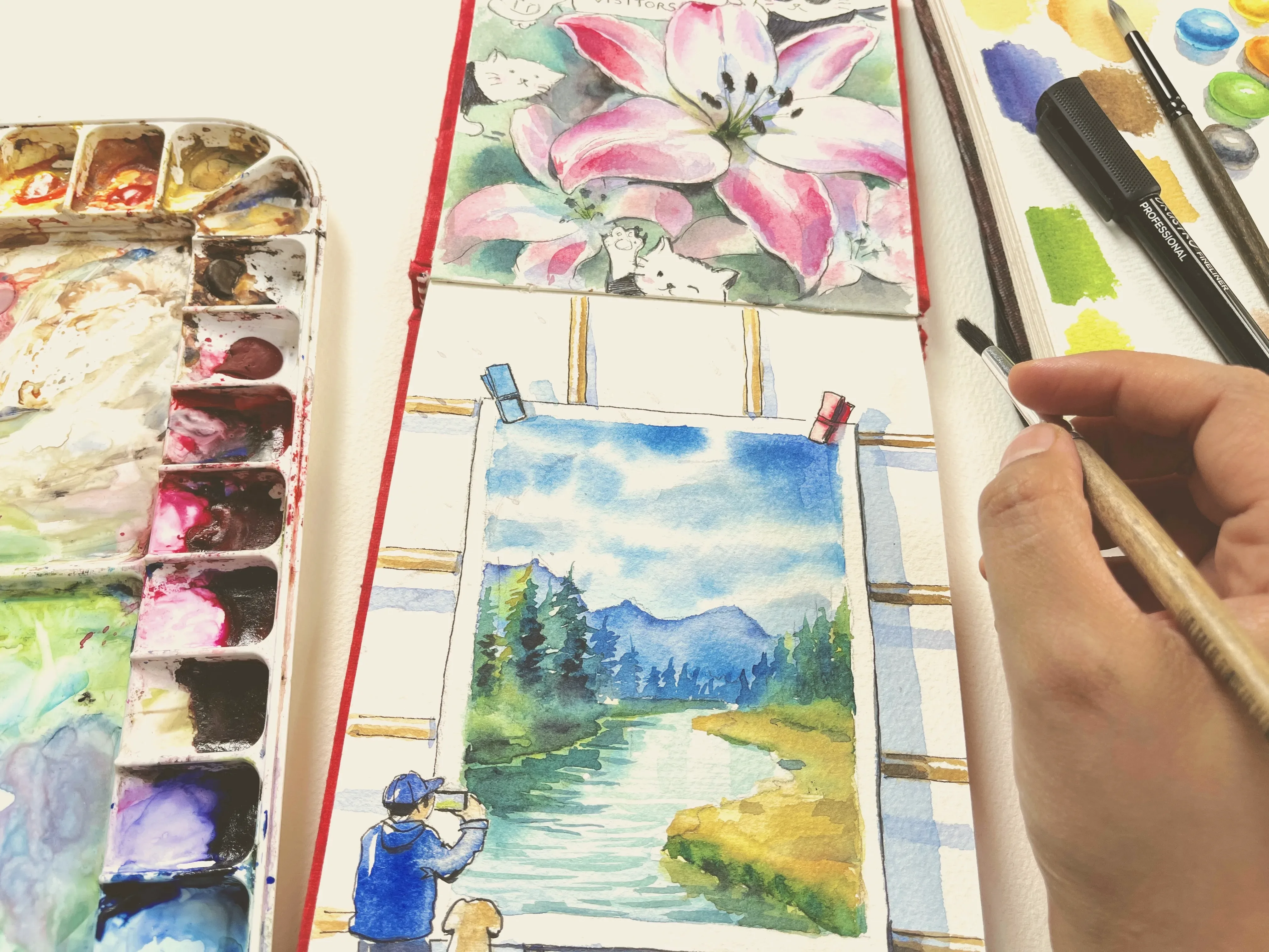 Preview of workshop sketchbook pages and materials