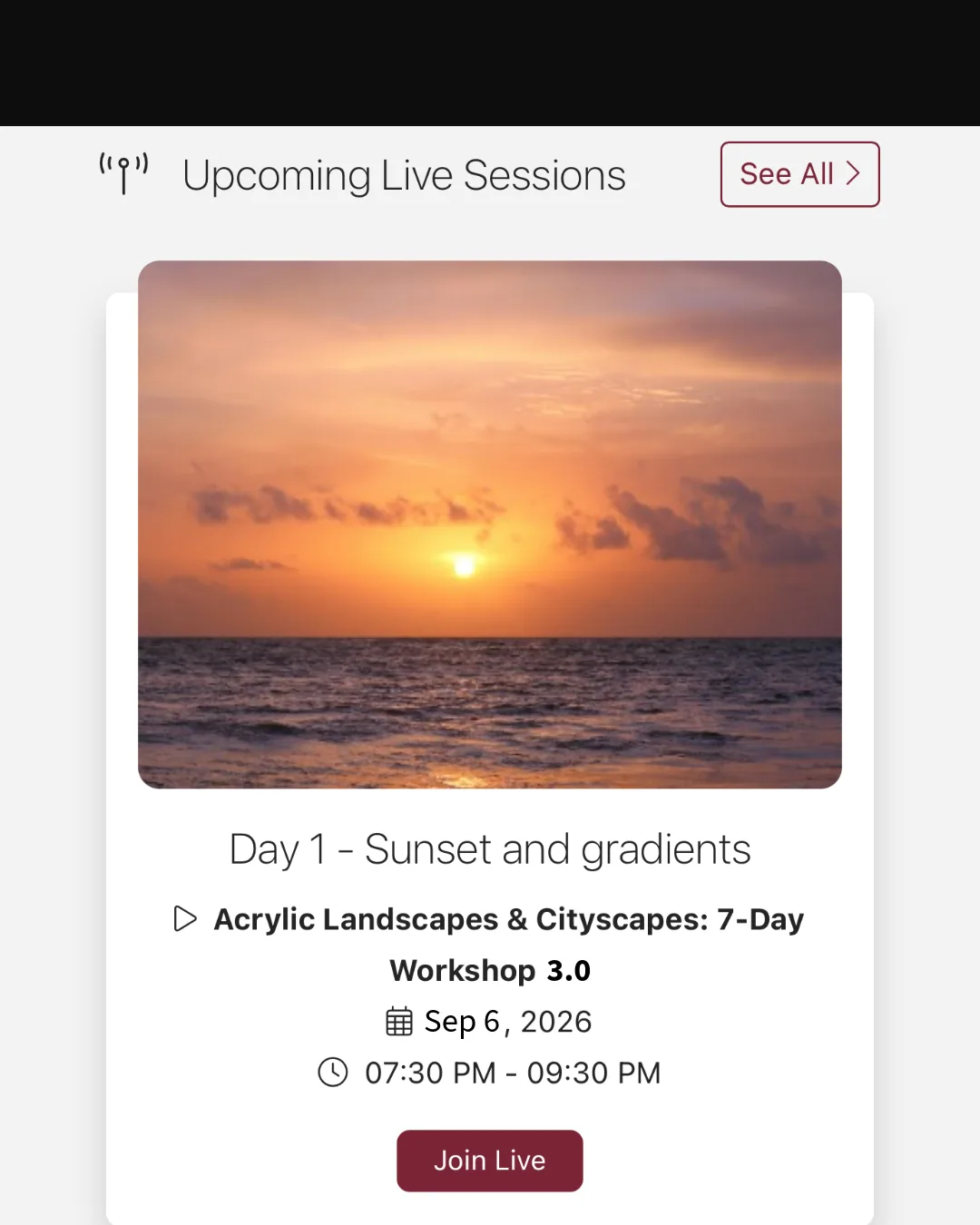 Upcoming live acrylic workshop sessions