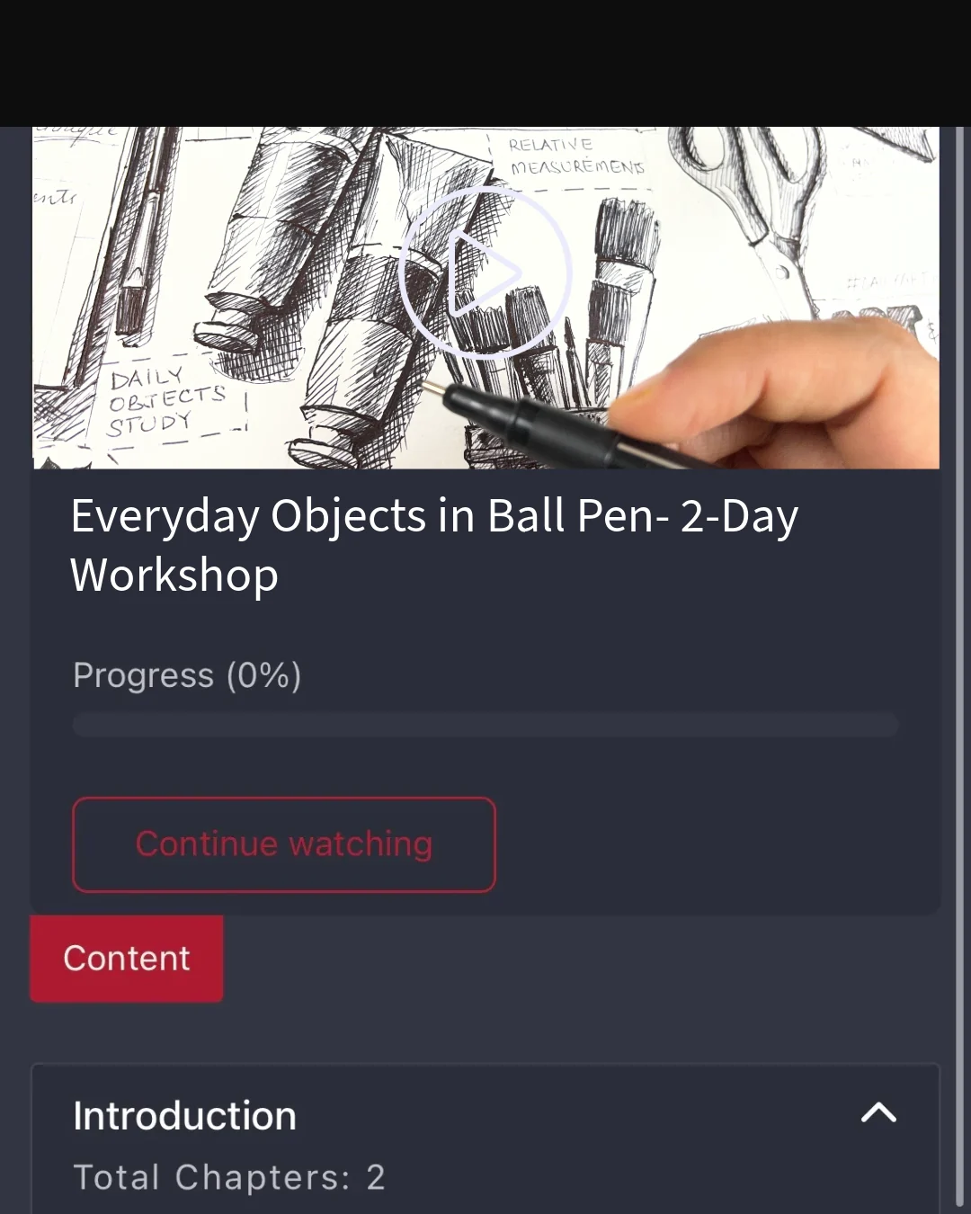 Everyday Objects in Ball Pen workshop dashboard