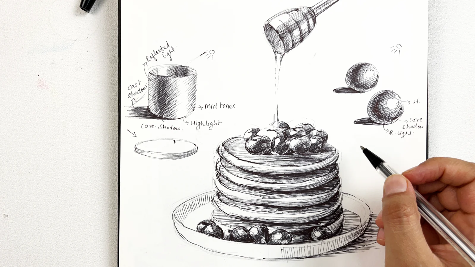 Ball pen hatching and cross-hatching practice