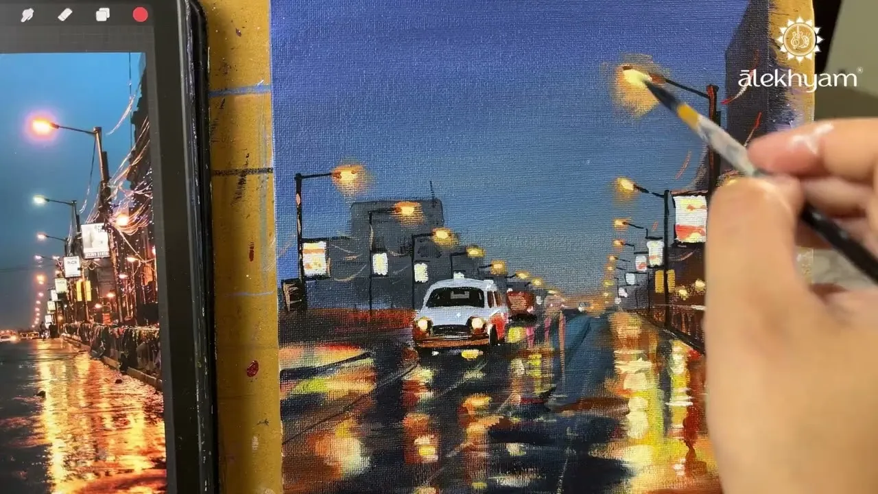 Play a short preview of Nikita painting an acrylic monsoon street