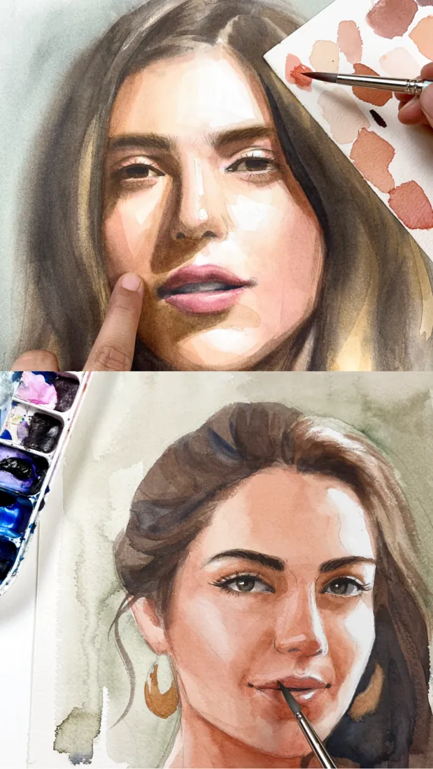 Finished watercolour portraits