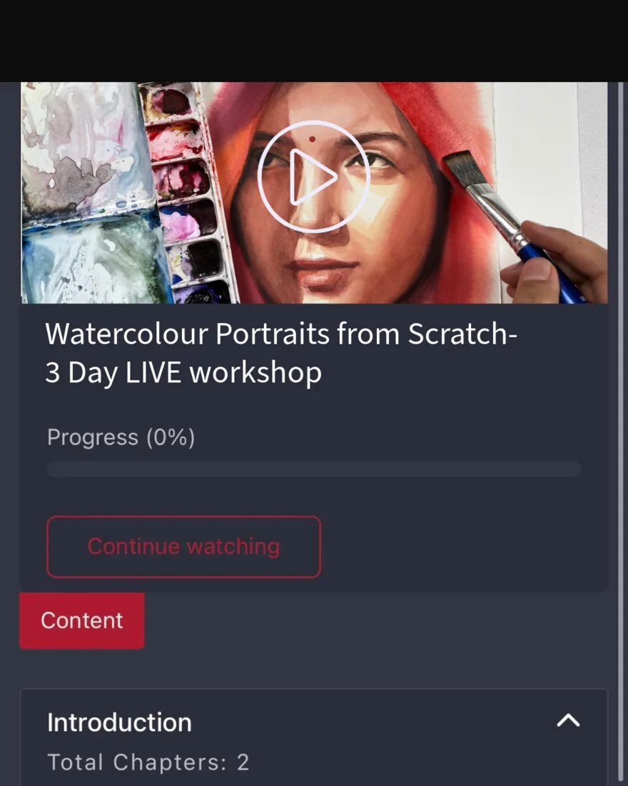 Your workshop dashboard with the welcome and course content