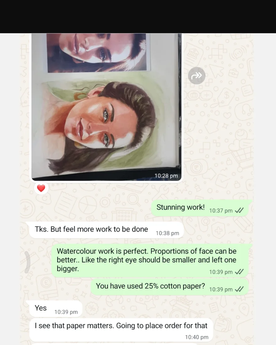 A feedback conversation on a shared portrait