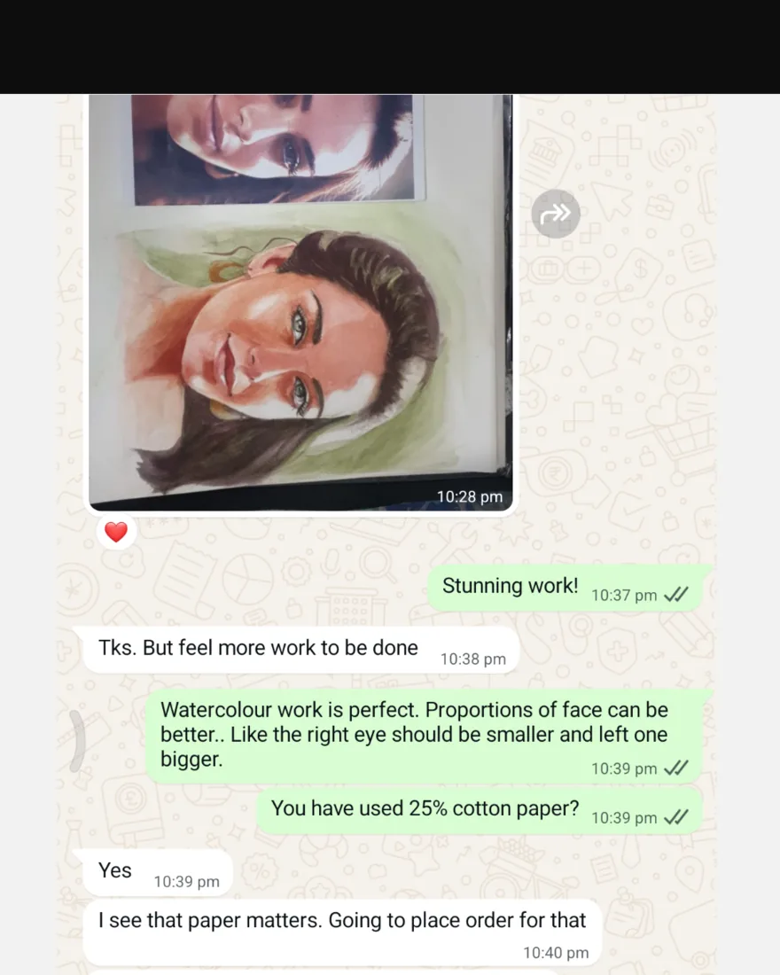 A feedback conversation on a shared portrait
