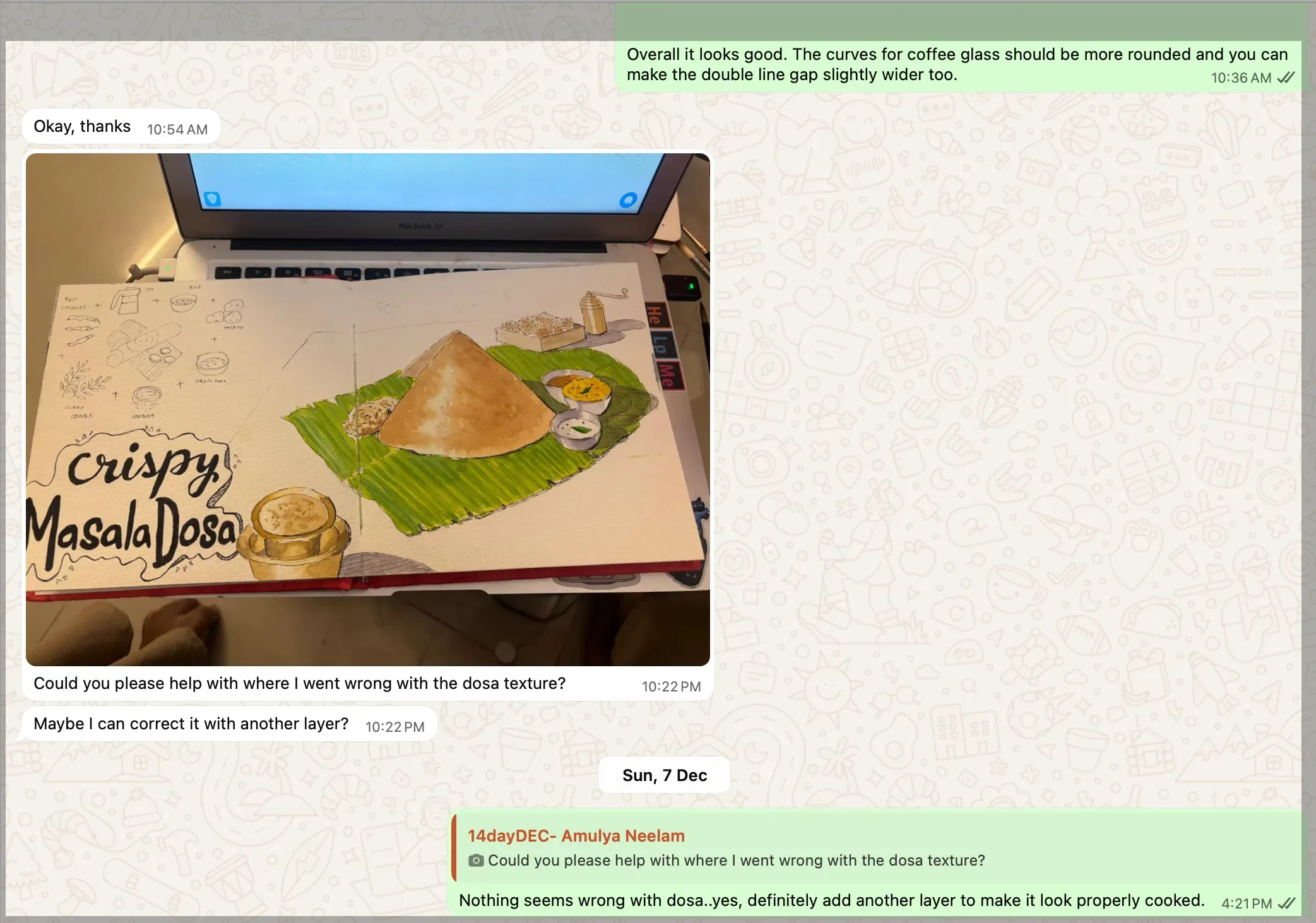 A feedback conversation on a shared painting