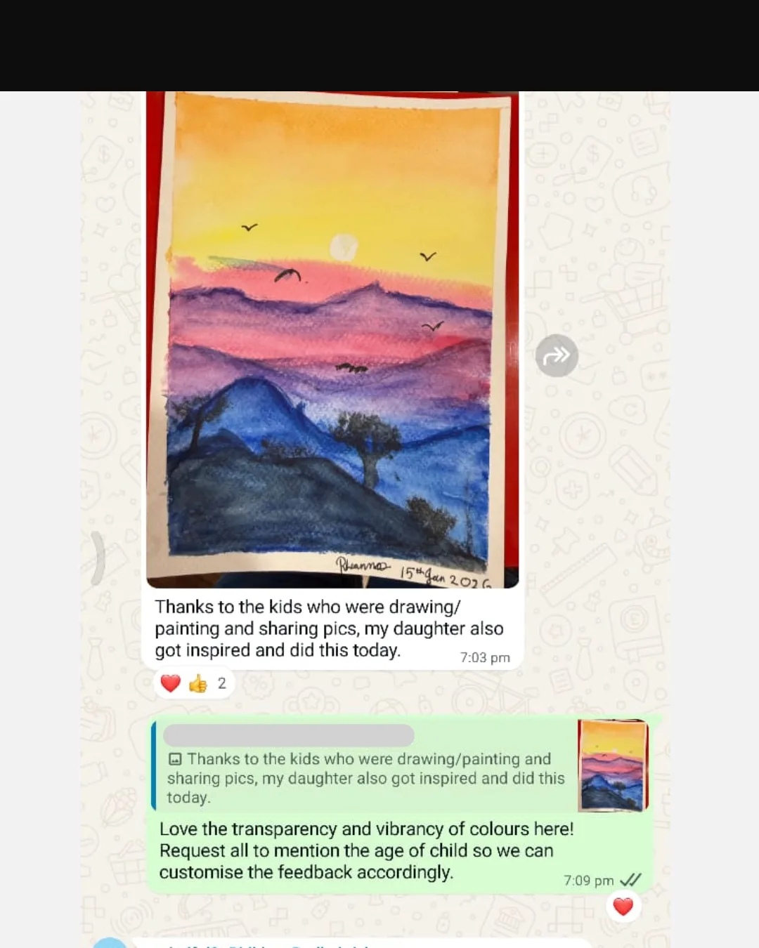 Child sharing artwork for feedback
