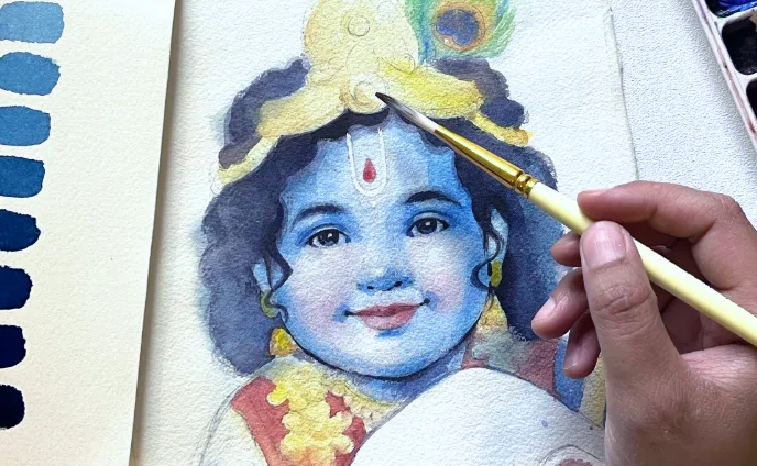 Baby Krishna Portrait in Watercolour