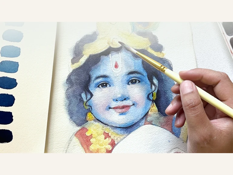 Baby Krishna Portrait in Watercolour