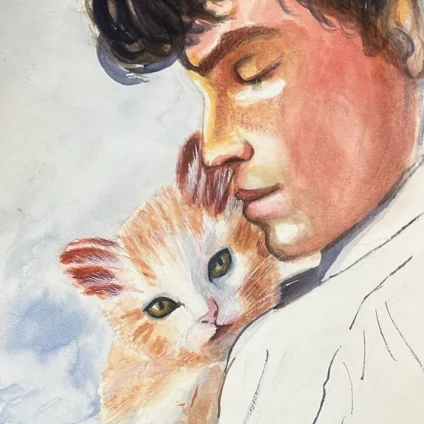 Learner artwork: a portrait of a person holding a cat