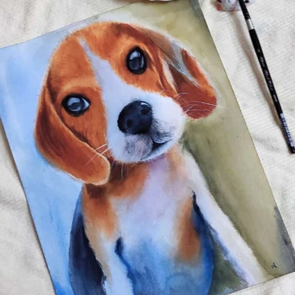Learner artwork: a painted dog portrait